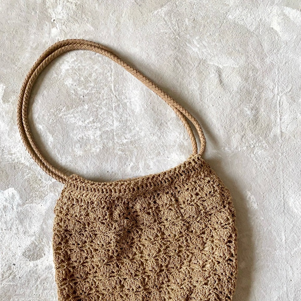 Vintage Woven Sack Bag w/ braided leather handles